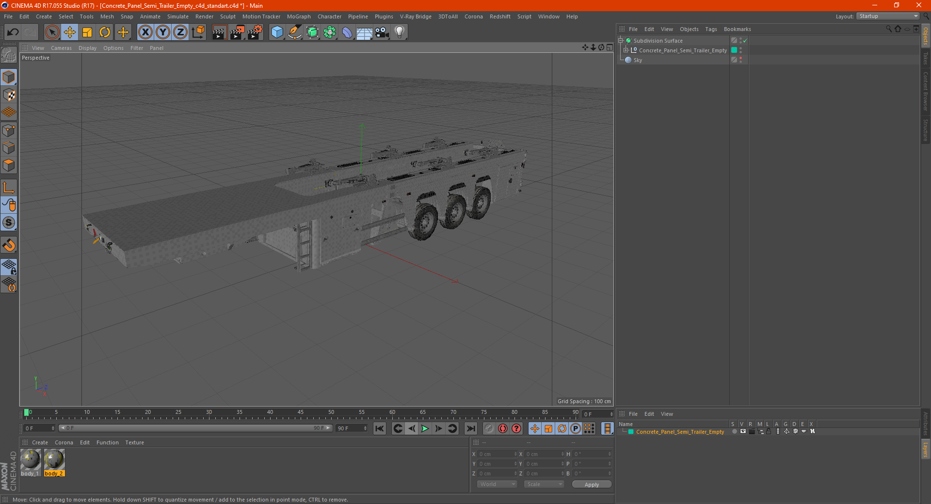3D Concrete Panel Semi Trailer Empty model