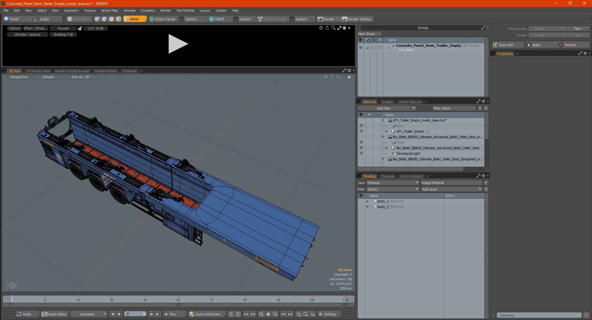 3D Concrete Panel Semi Trailer Empty model