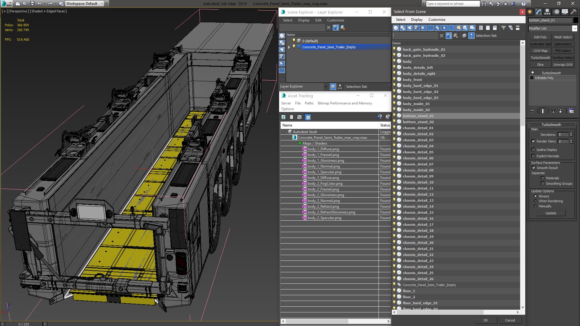 3D Concrete Panel Semi Trailer Empty model