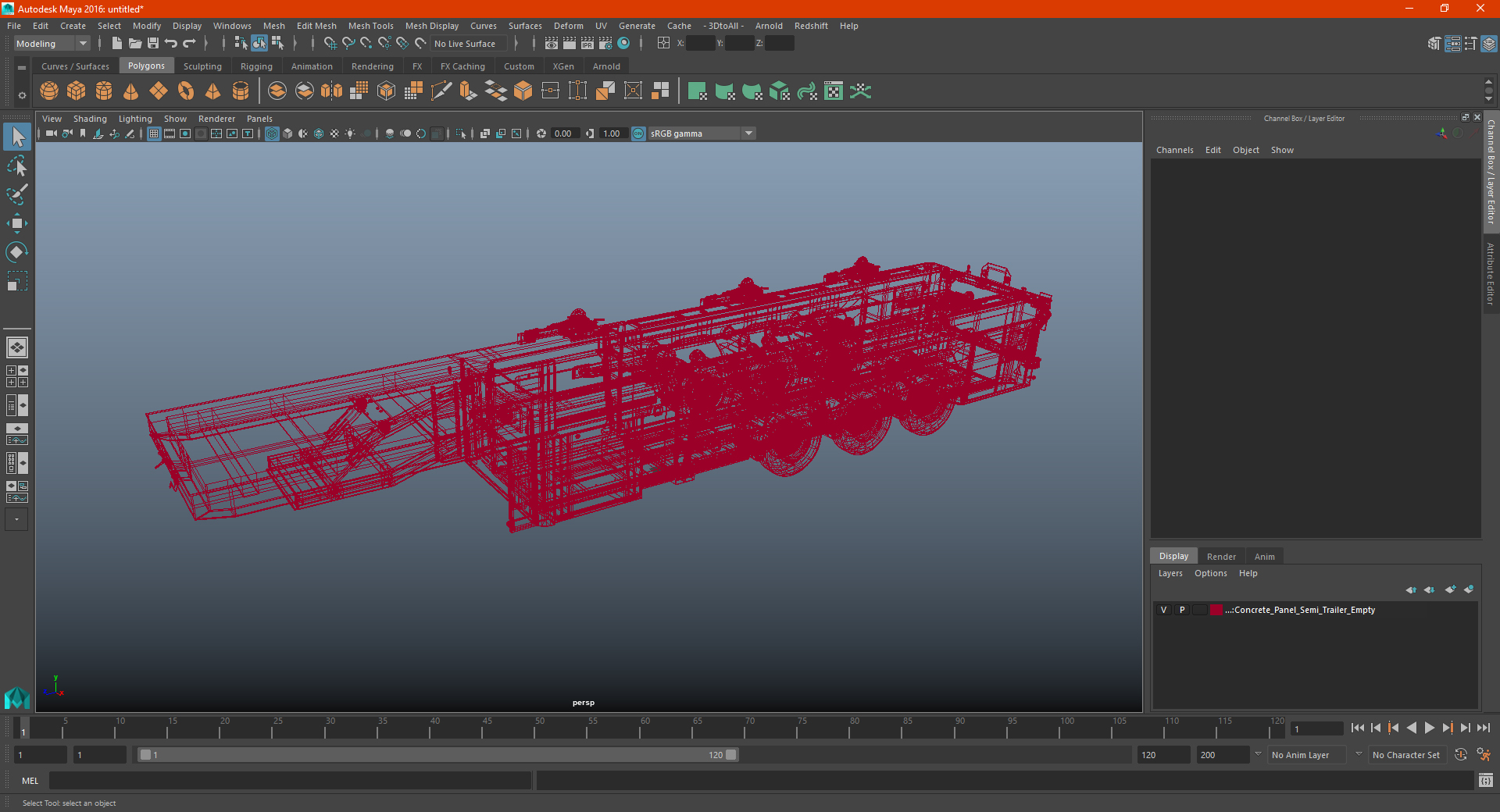 3D Concrete Panel Semi Trailer Empty model