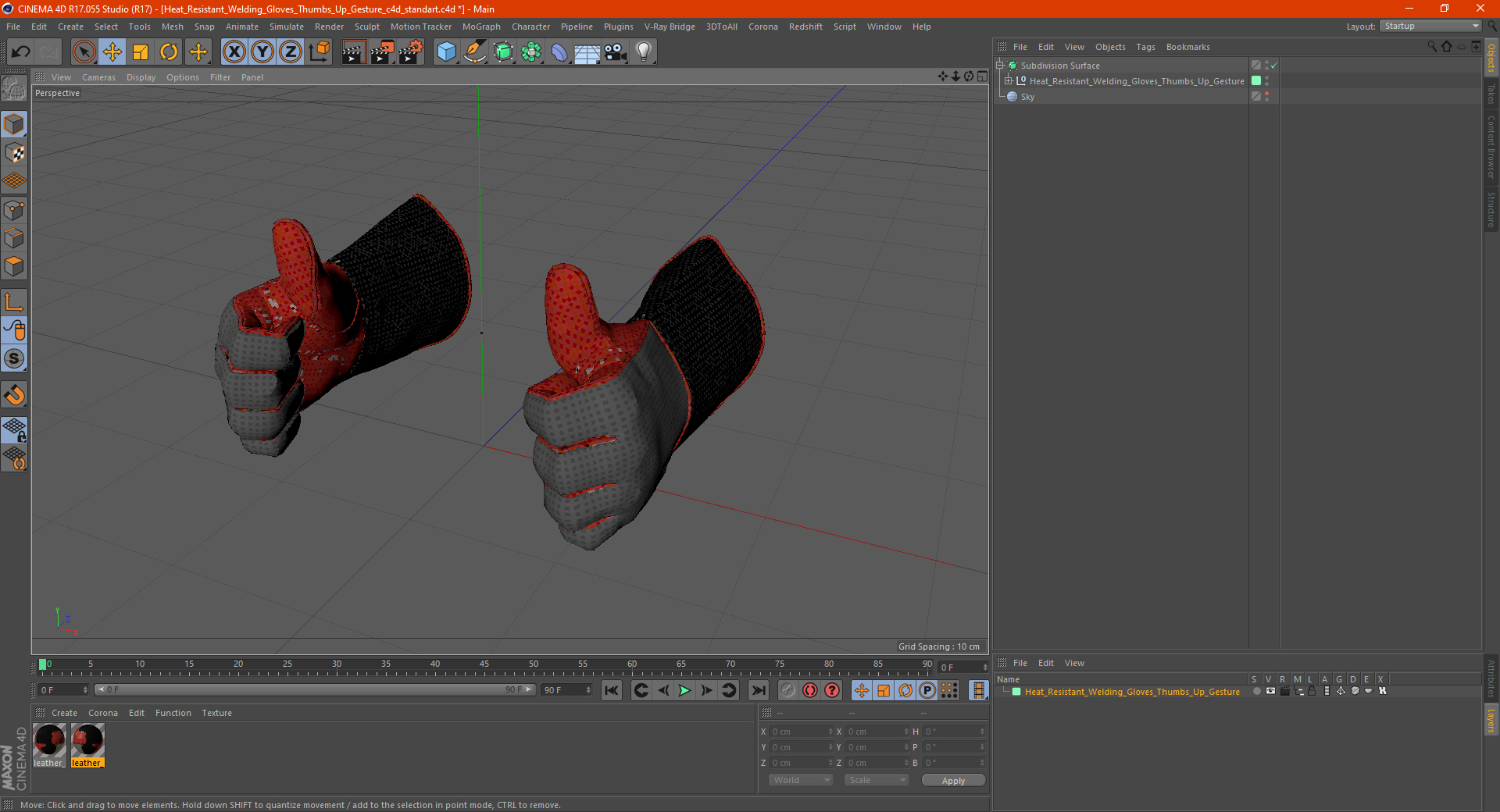 Heat Resistant Welding Gloves Thumbs Up Gesture 3D