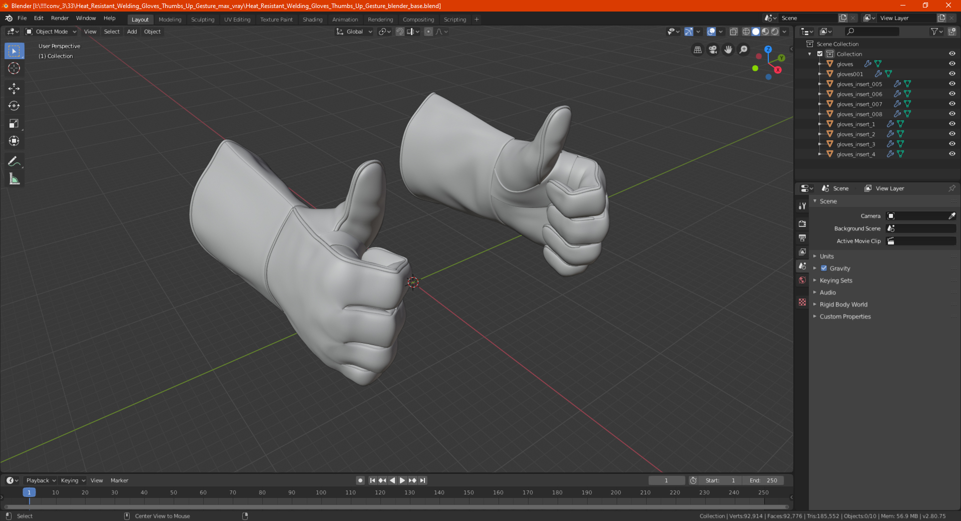 Heat Resistant Welding Gloves Thumbs Up Gesture 3D