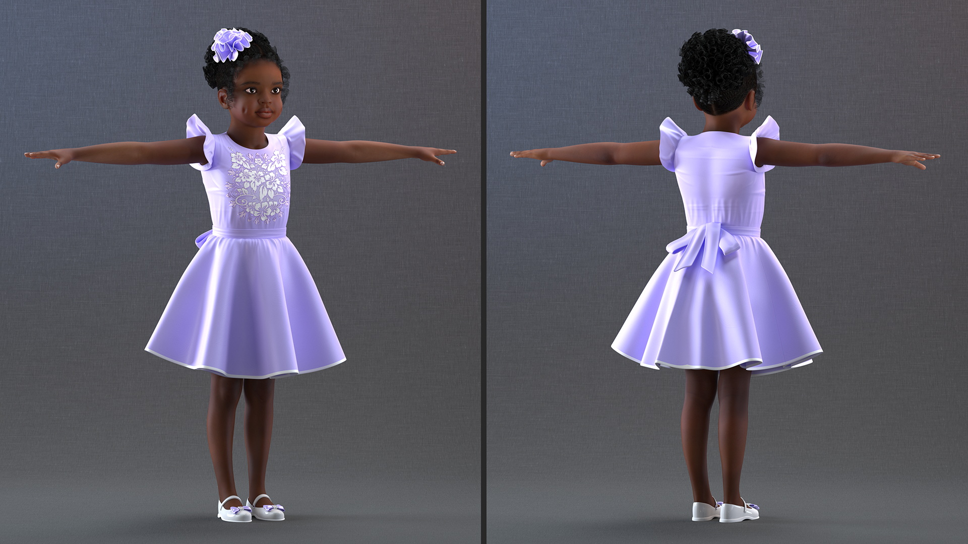 3D model Dance Style Black Child Girl T-Pose