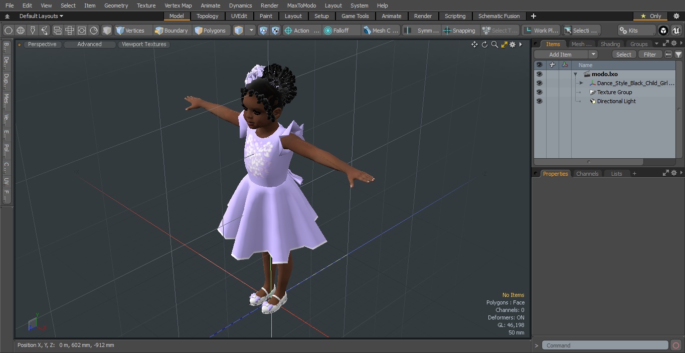 3D model Dance Style Black Child Girl T-Pose