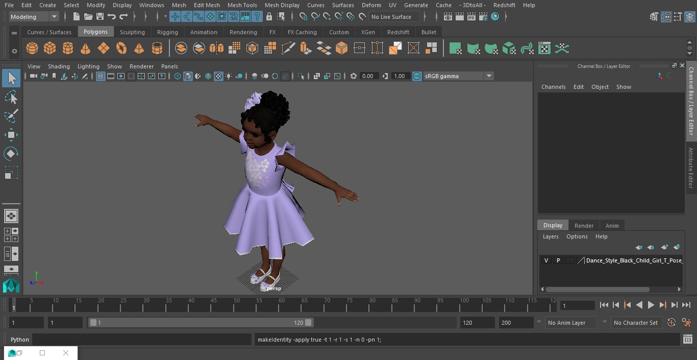 3D model Dance Style Black Child Girl T-Pose