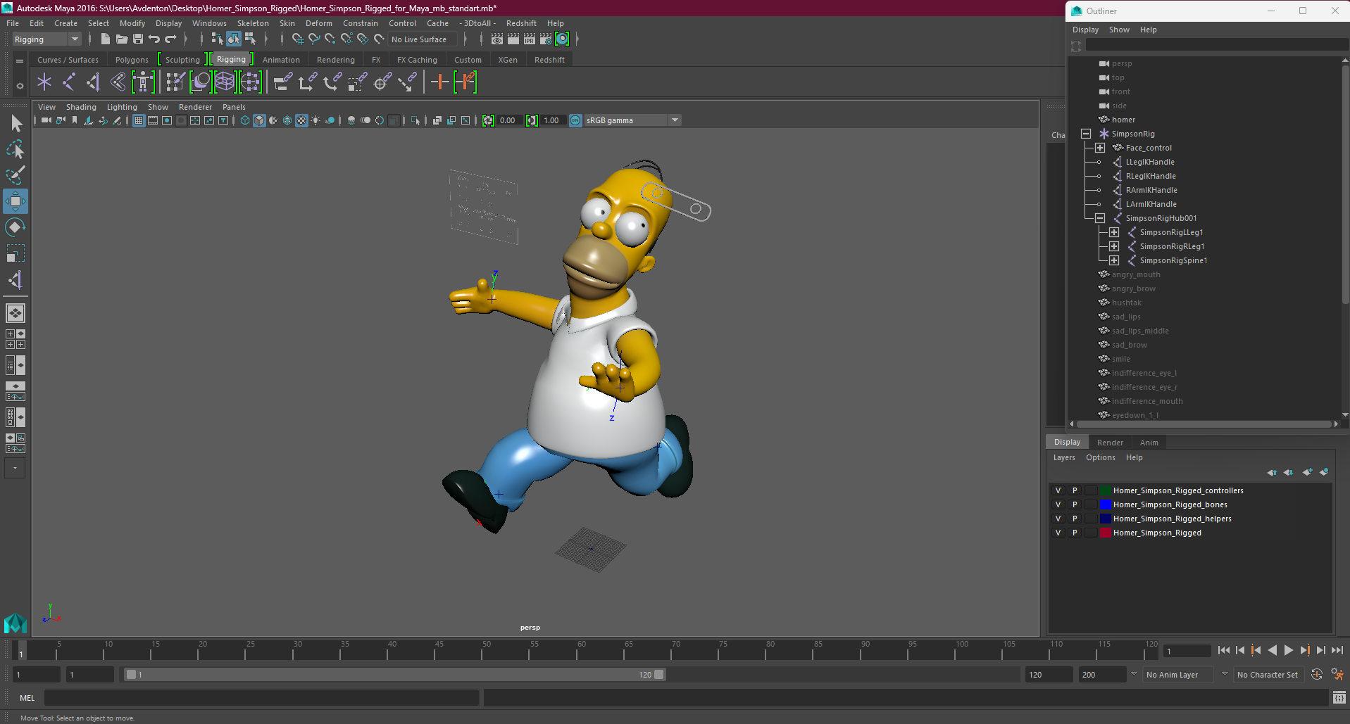 Homer Simpson Rigged for Maya 3D model
