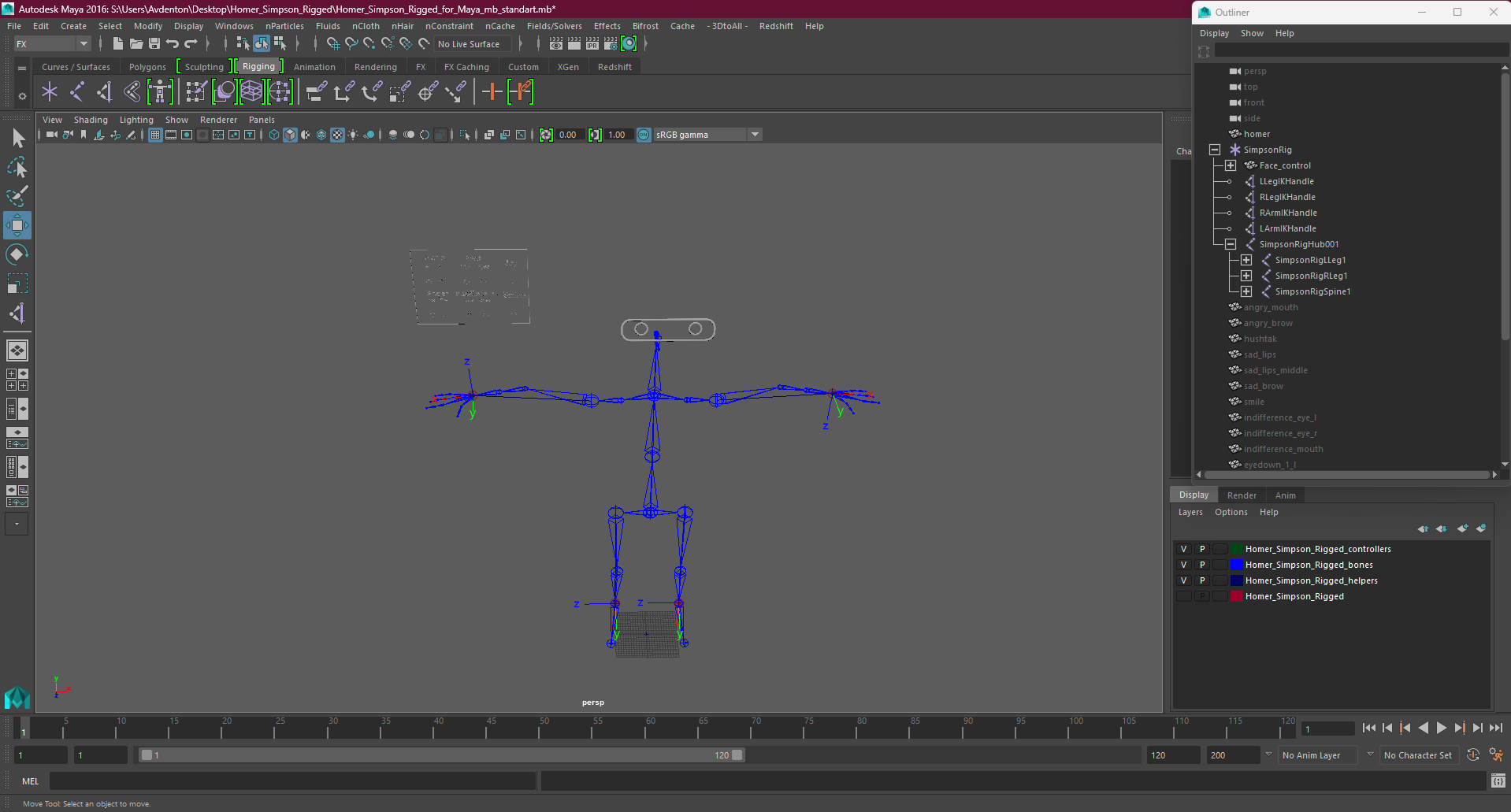 Homer Simpson Rigged for Maya 3D model