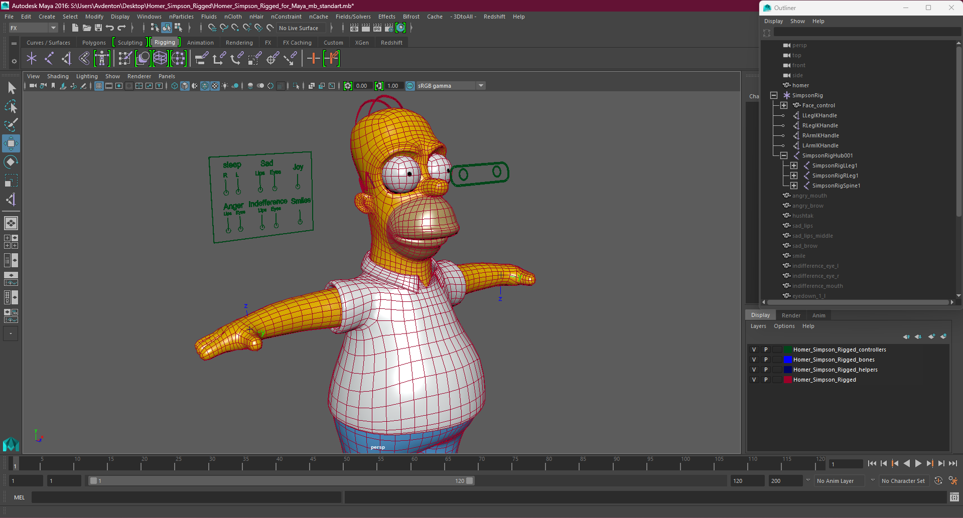 Homer Simpson Rigged for Maya 3D model