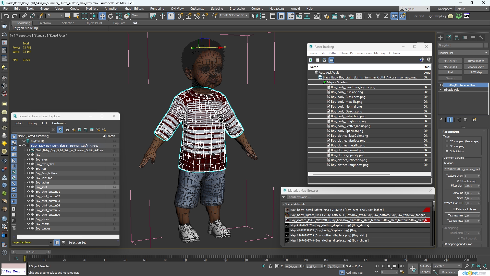 Black Baby Boy Light Skin in Summer Outfit A-Pose 3D model