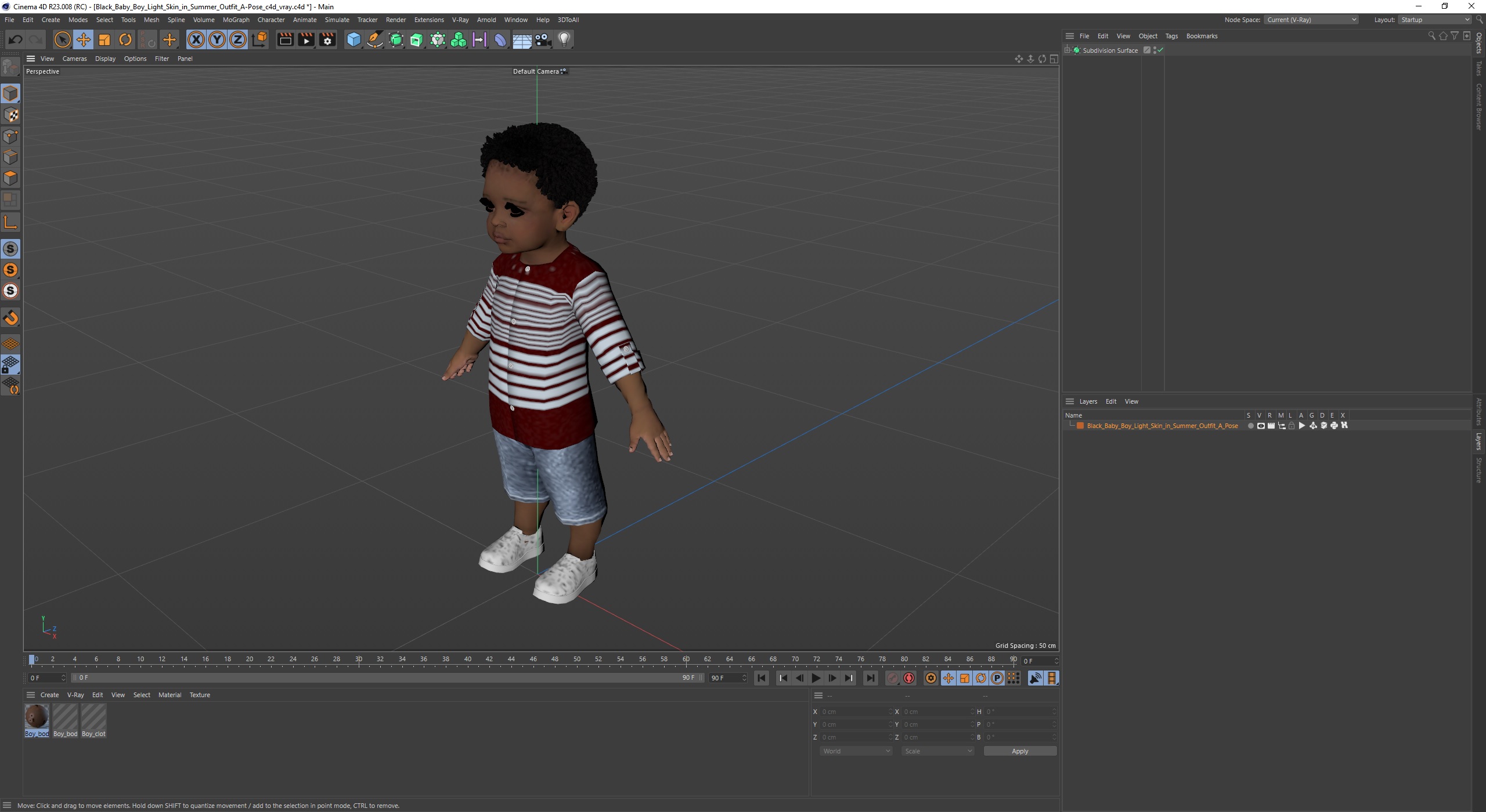 Black Baby Boy Light Skin in Summer Outfit A-Pose 3D model