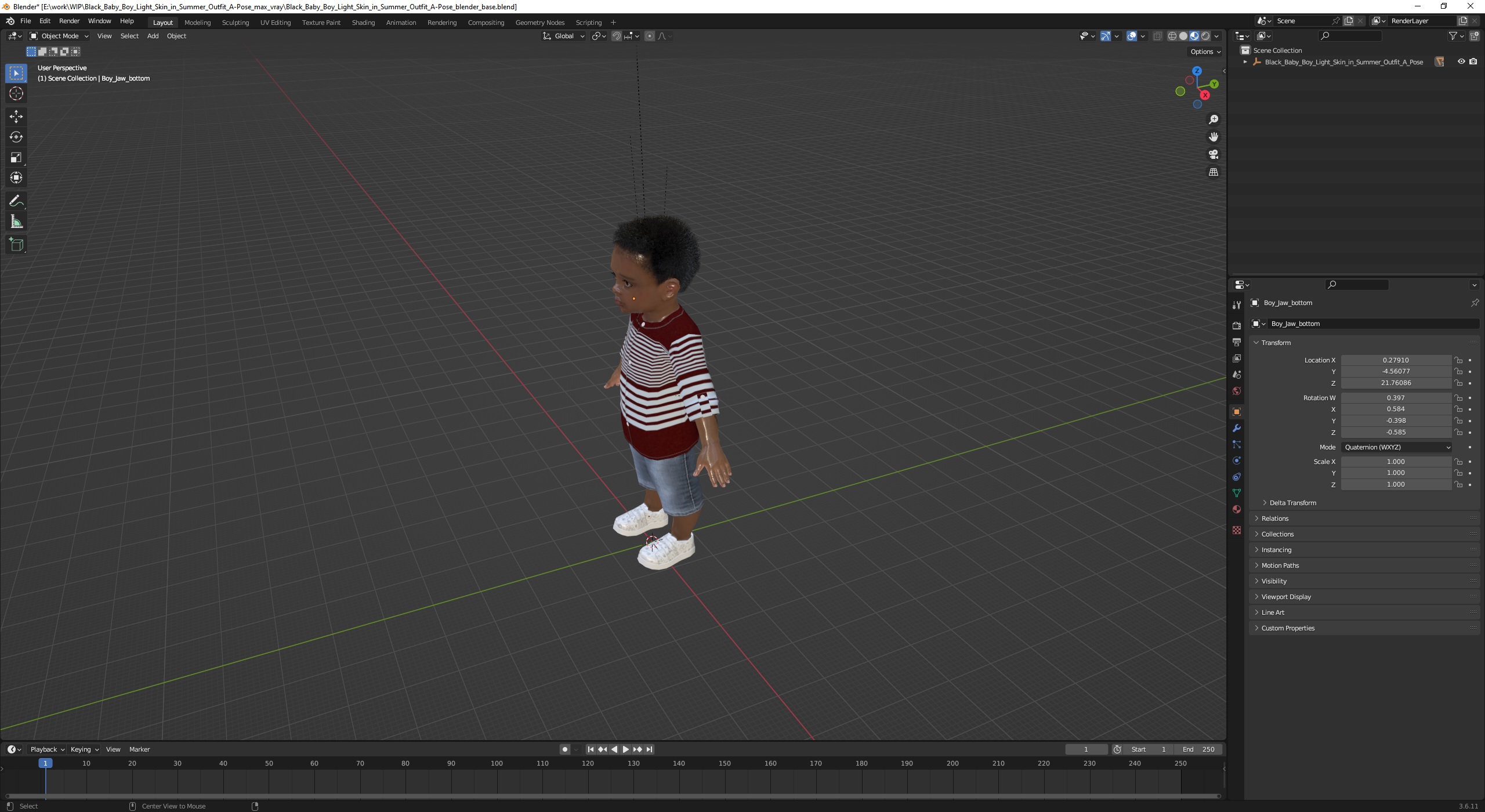 Black Baby Boy Light Skin in Summer Outfit A-Pose 3D model
