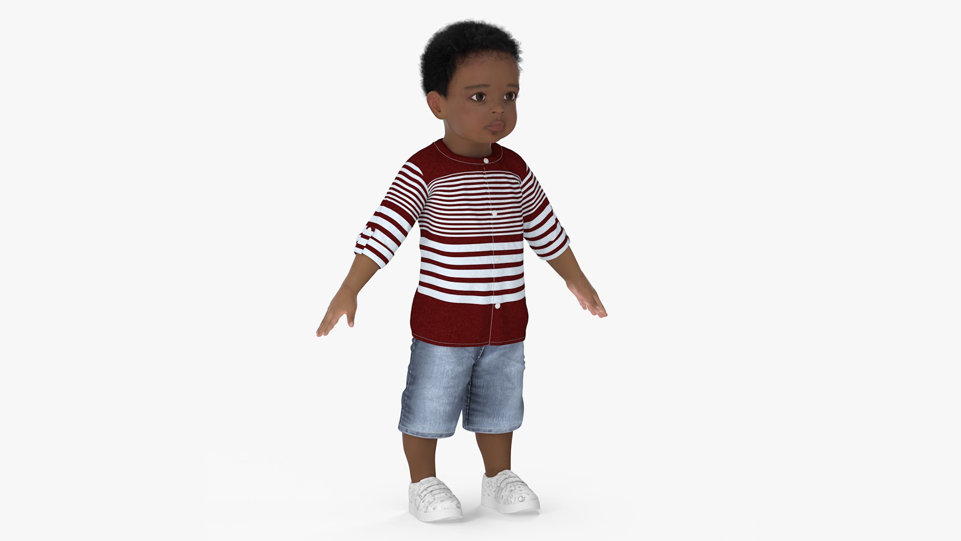 Black Baby Boy Light Skin in Summer Outfit A-Pose 3D model