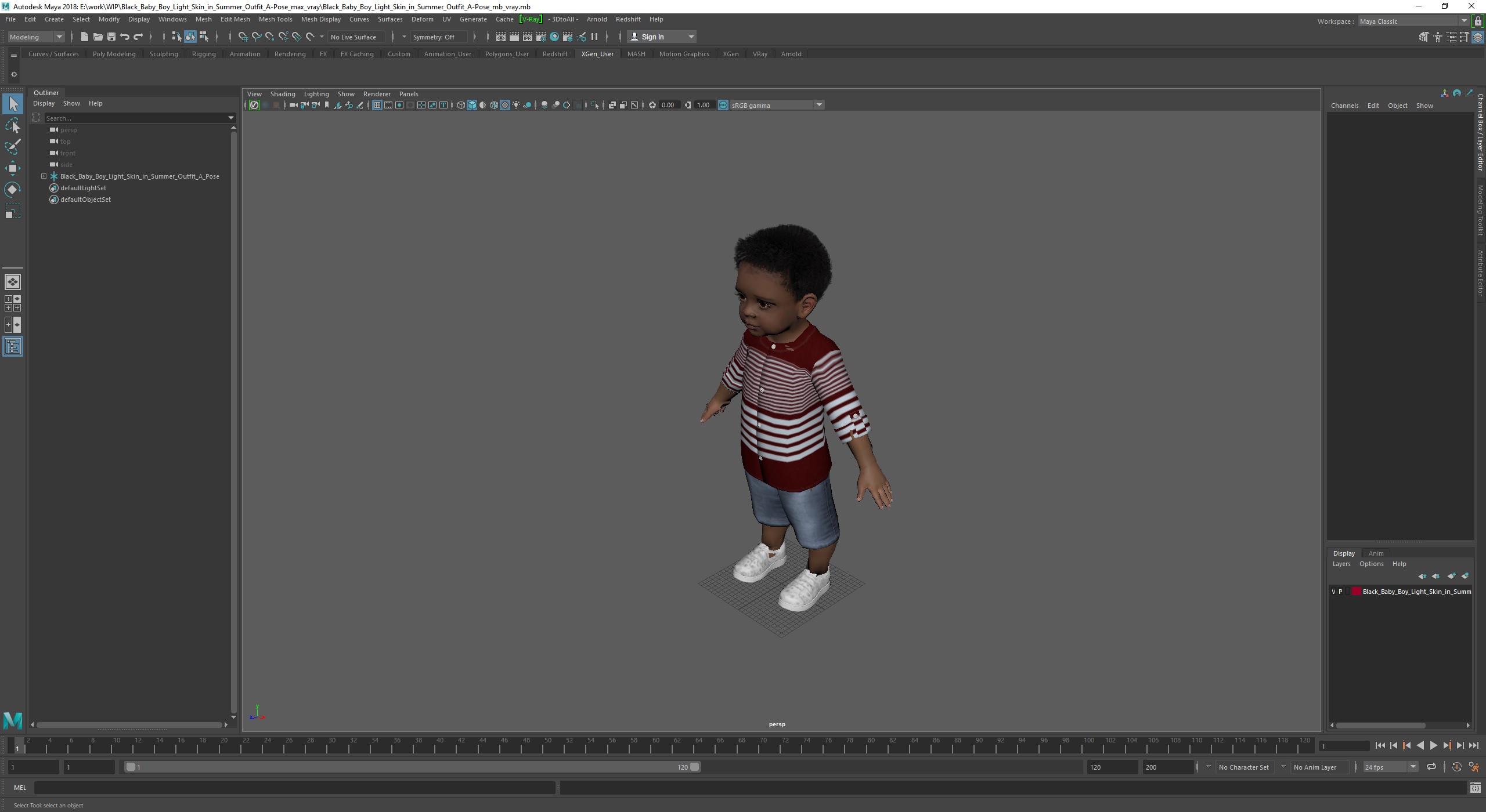 Black Baby Boy Light Skin in Summer Outfit A-Pose 3D model