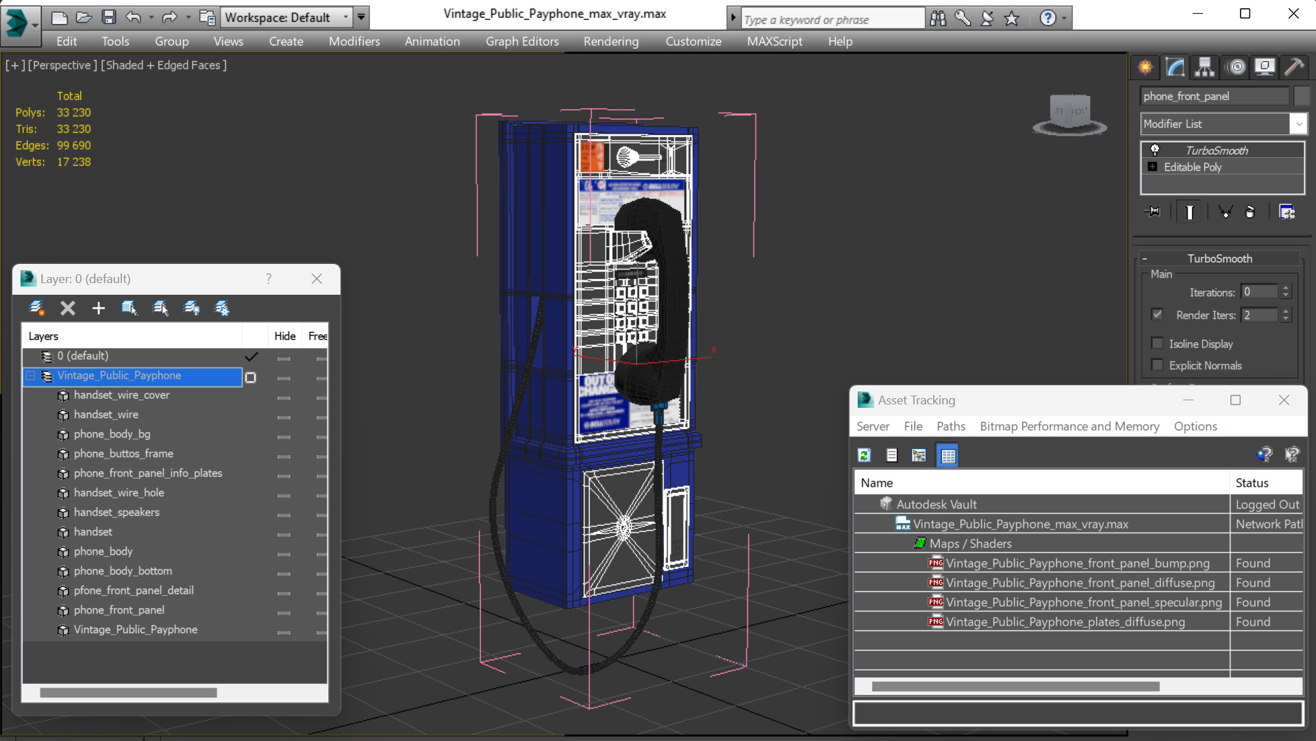 3D Vintage Public Payphone model