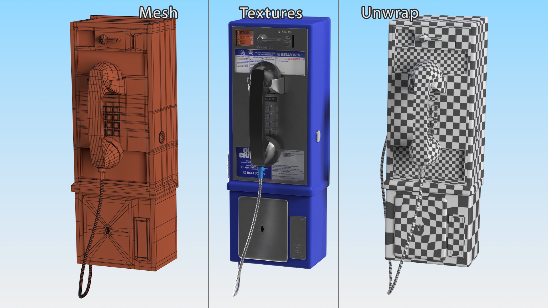 3D Vintage Public Payphone model