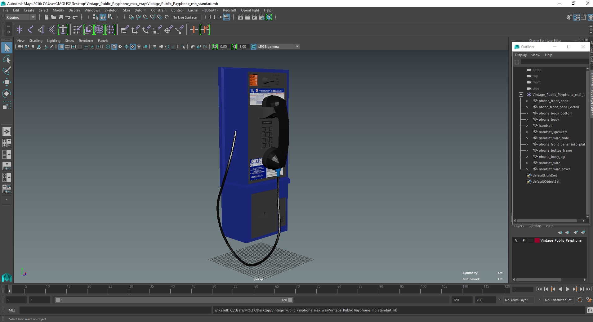 3D Vintage Public Payphone model