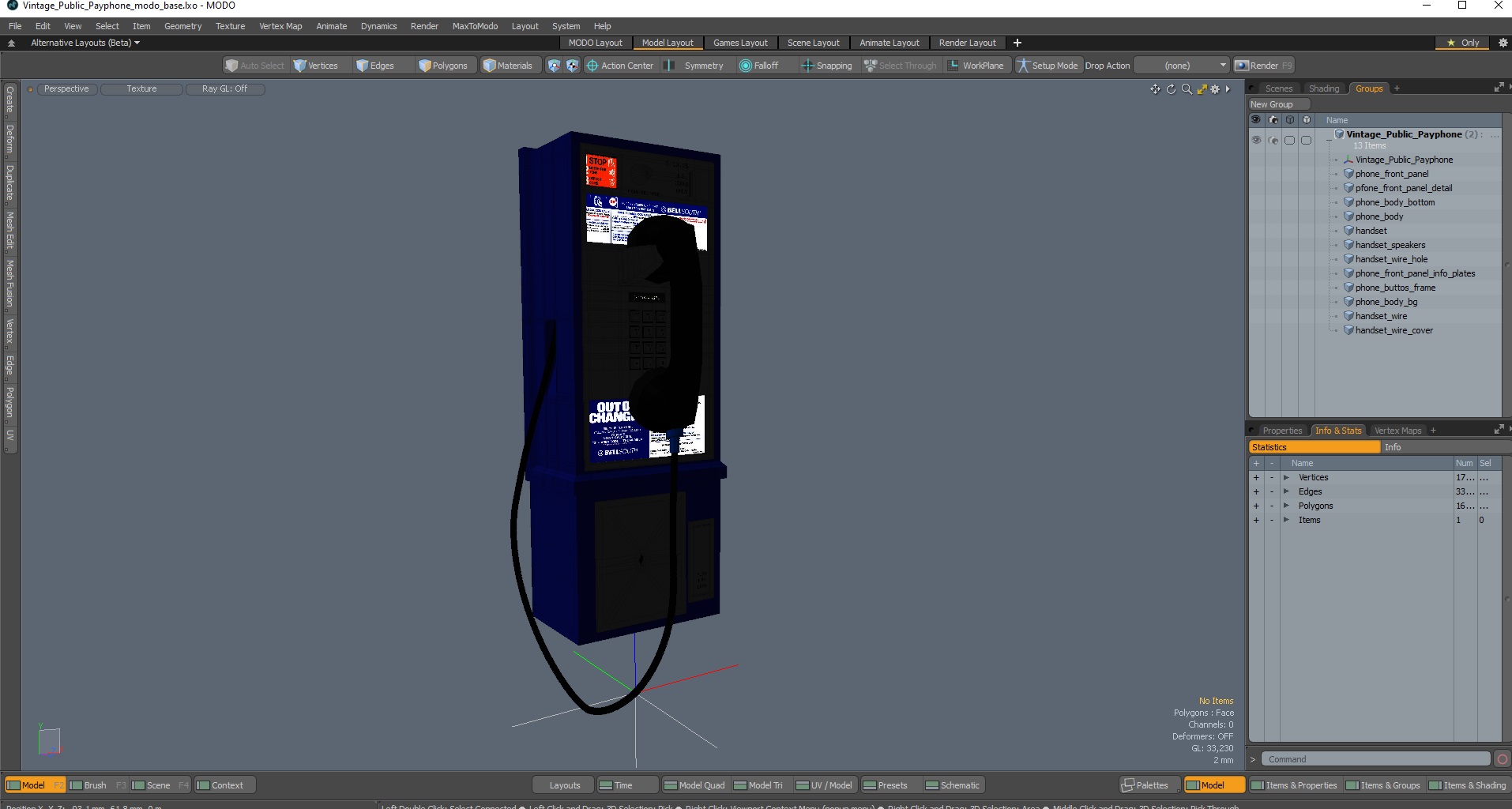 3D Vintage Public Payphone model