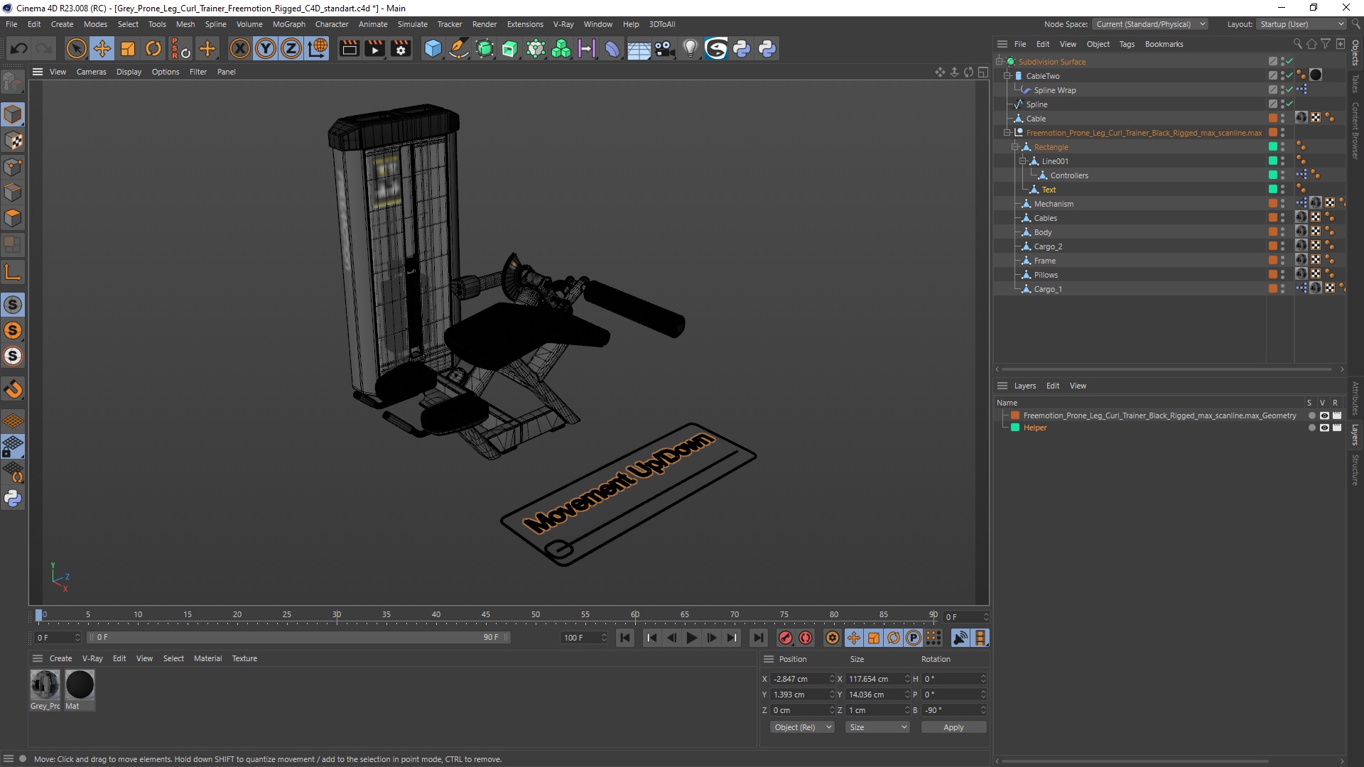 Grey Prone Leg Curl Trainer Freemotion Rigged for Cinema 4D 3D model
