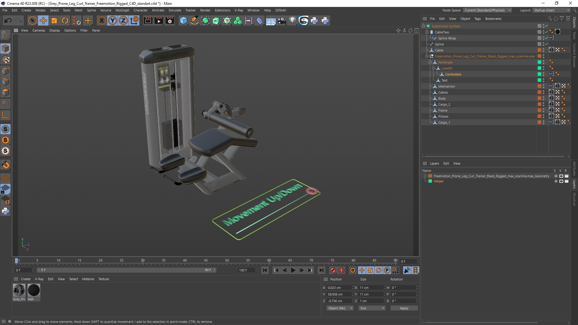 Grey Prone Leg Curl Trainer Freemotion Rigged for Cinema 4D 3D model