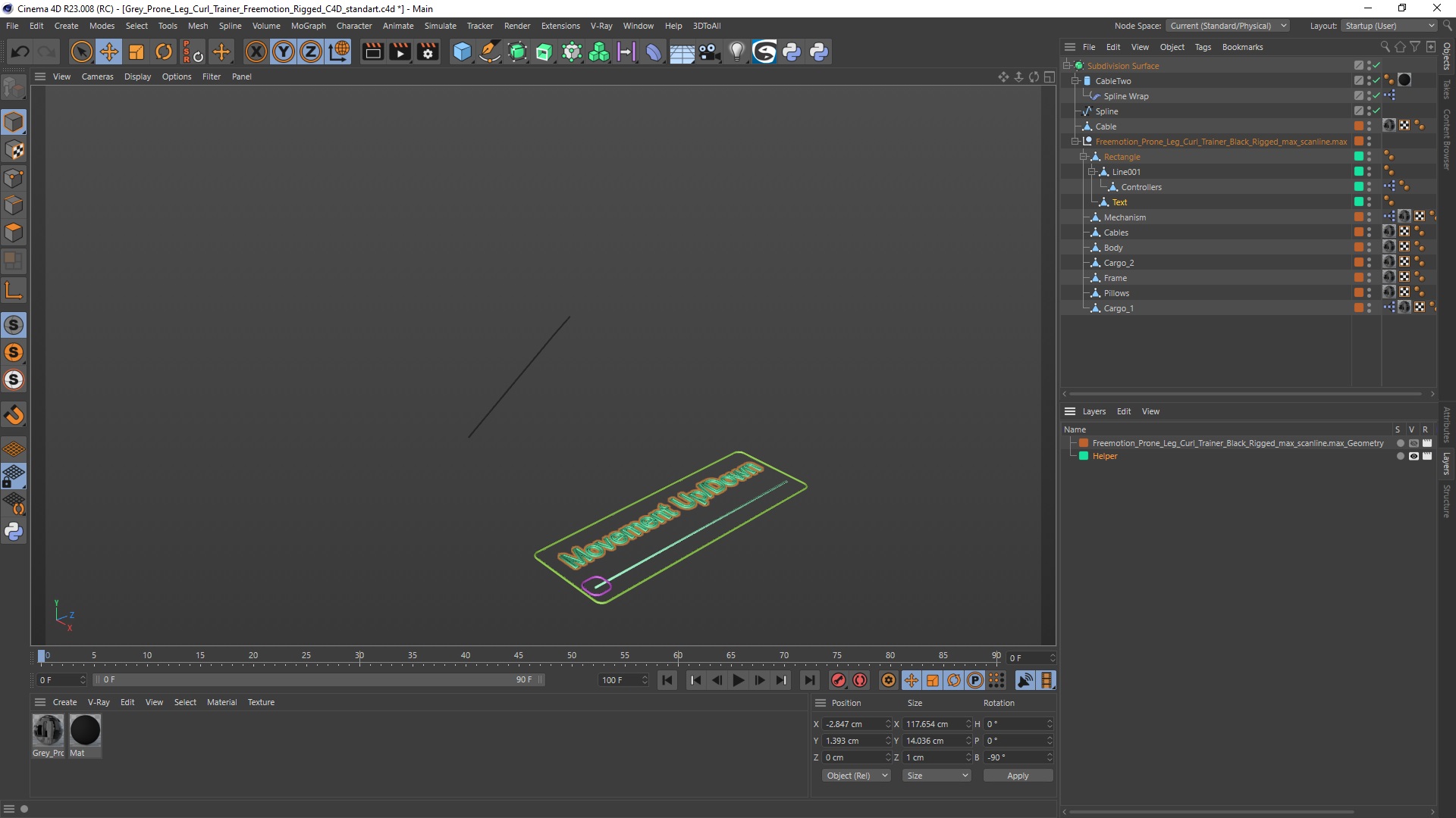 Grey Prone Leg Curl Trainer Freemotion Rigged for Cinema 4D 3D model