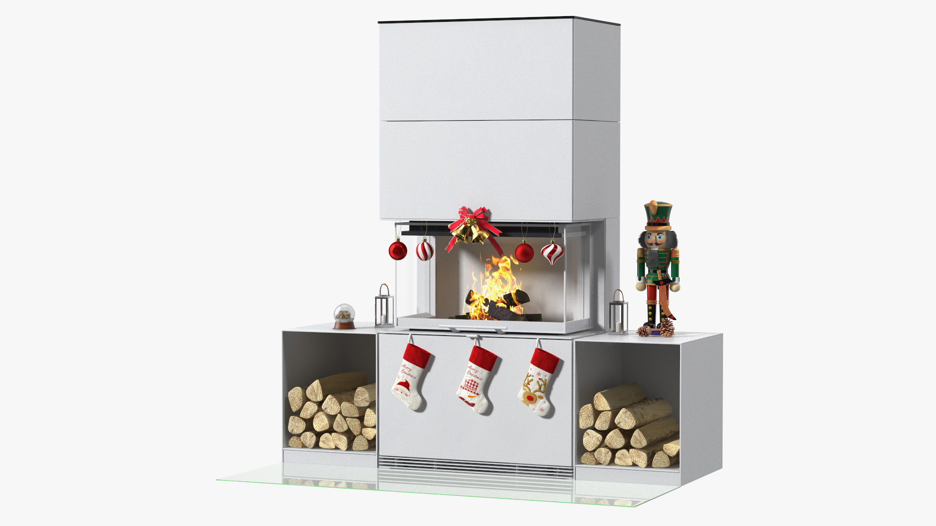 Festive Fireplace Scene with Christmas Decorations Fur 3D model