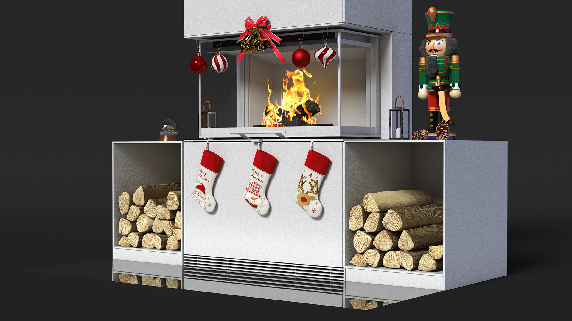 Festive Fireplace Scene with Christmas Decorations Fur 3D model