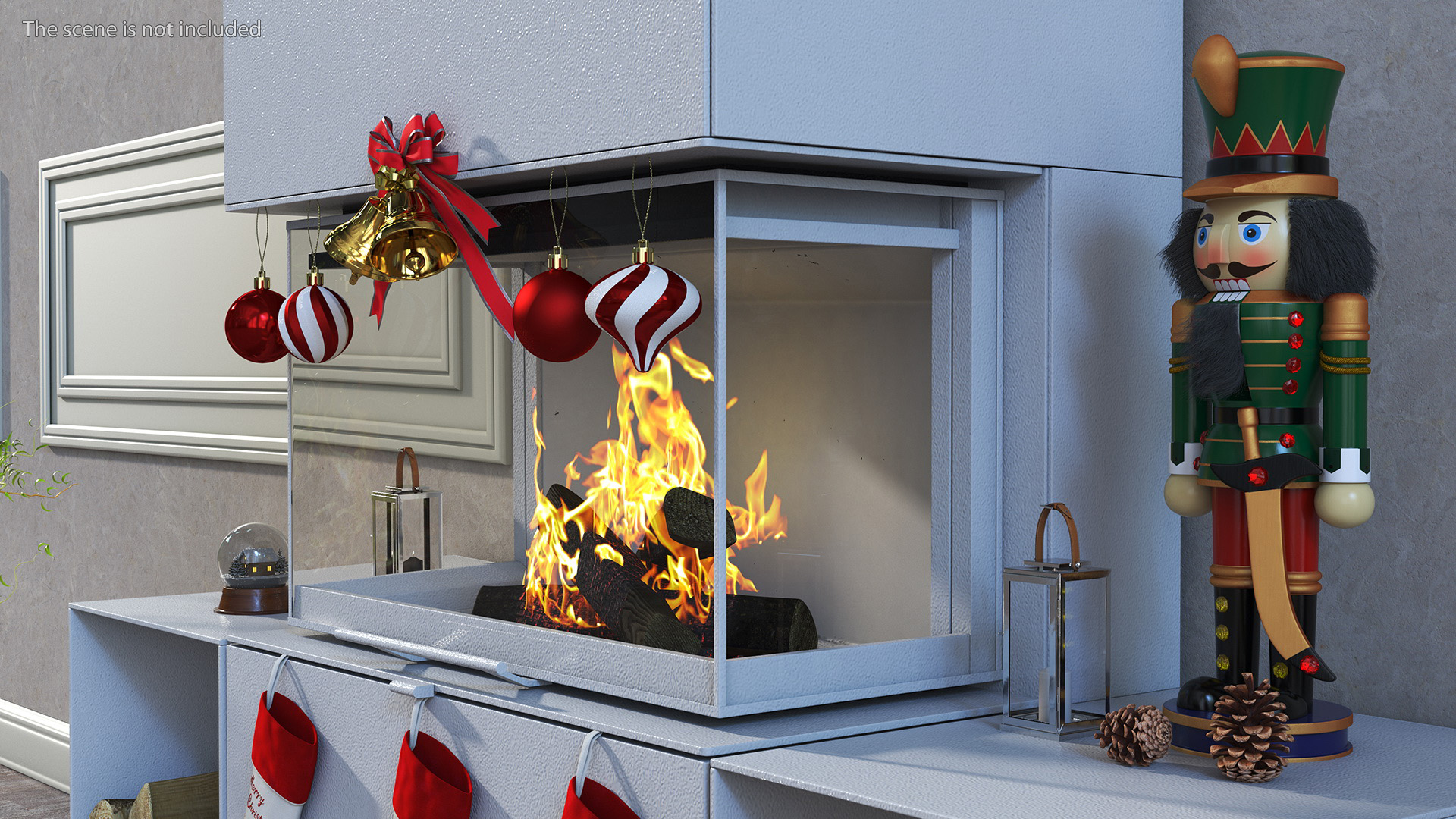Festive Fireplace Scene with Christmas Decorations Fur 3D model