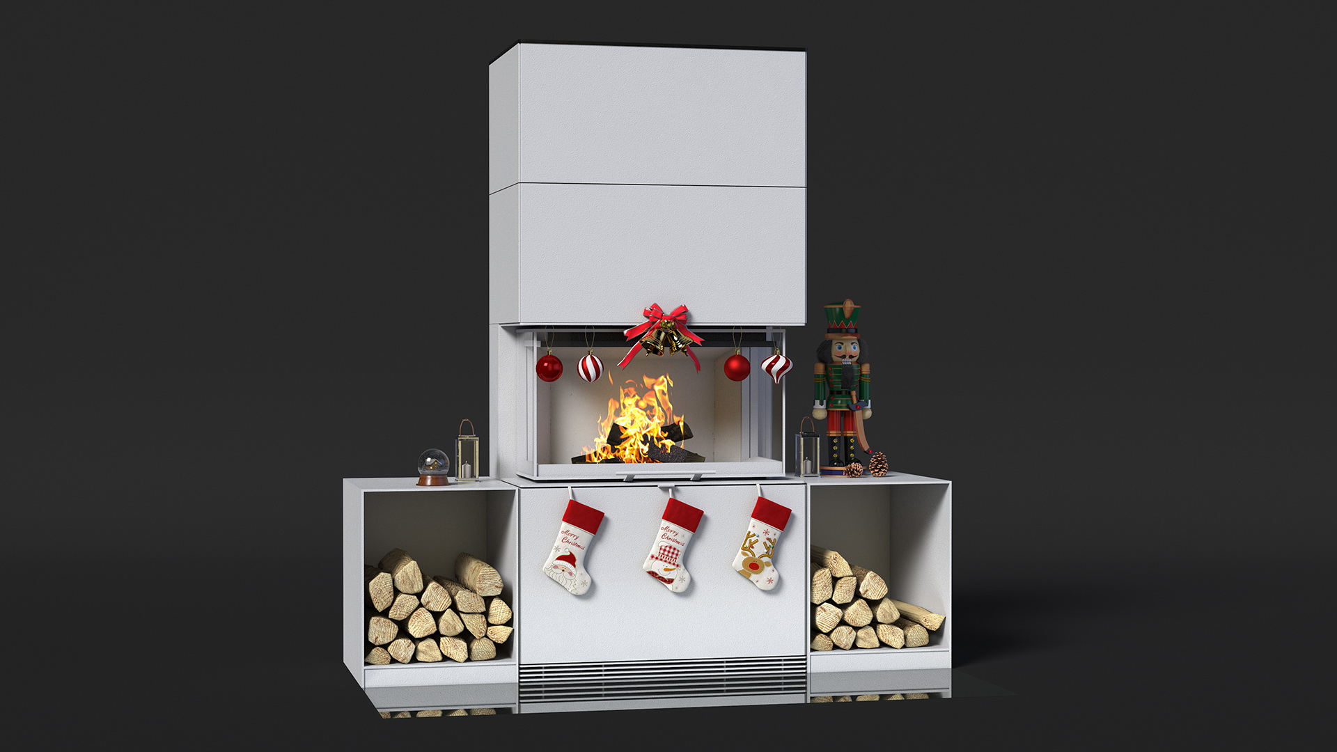 Festive Fireplace Scene with Christmas Decorations Fur 3D model