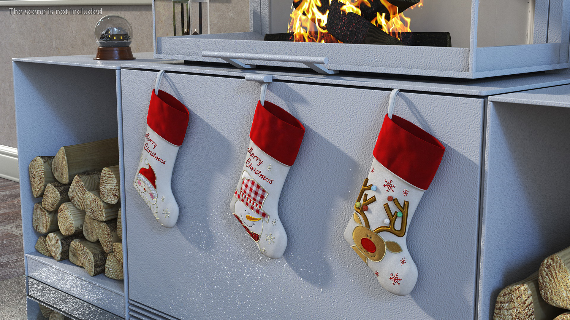 Festive Fireplace Scene with Christmas Decorations Fur 3D model