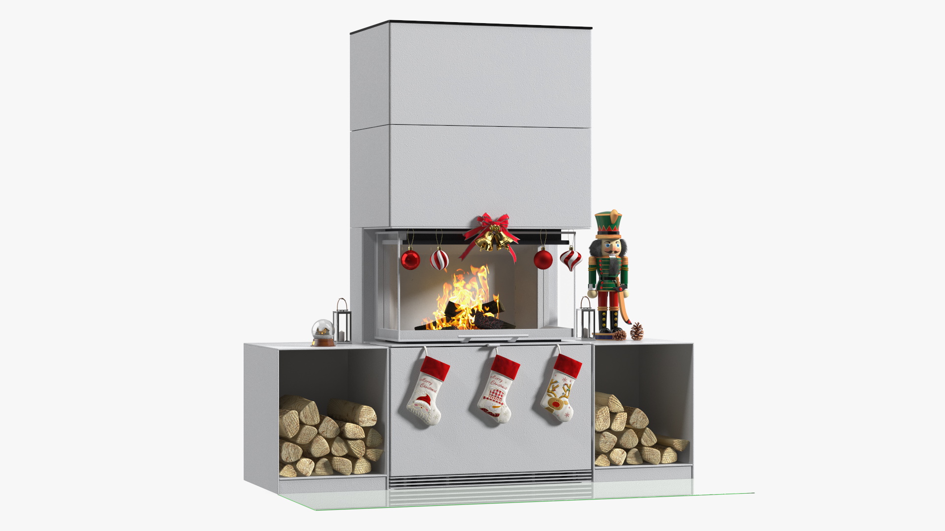 Festive Fireplace Scene with Christmas Decorations Fur 3D model