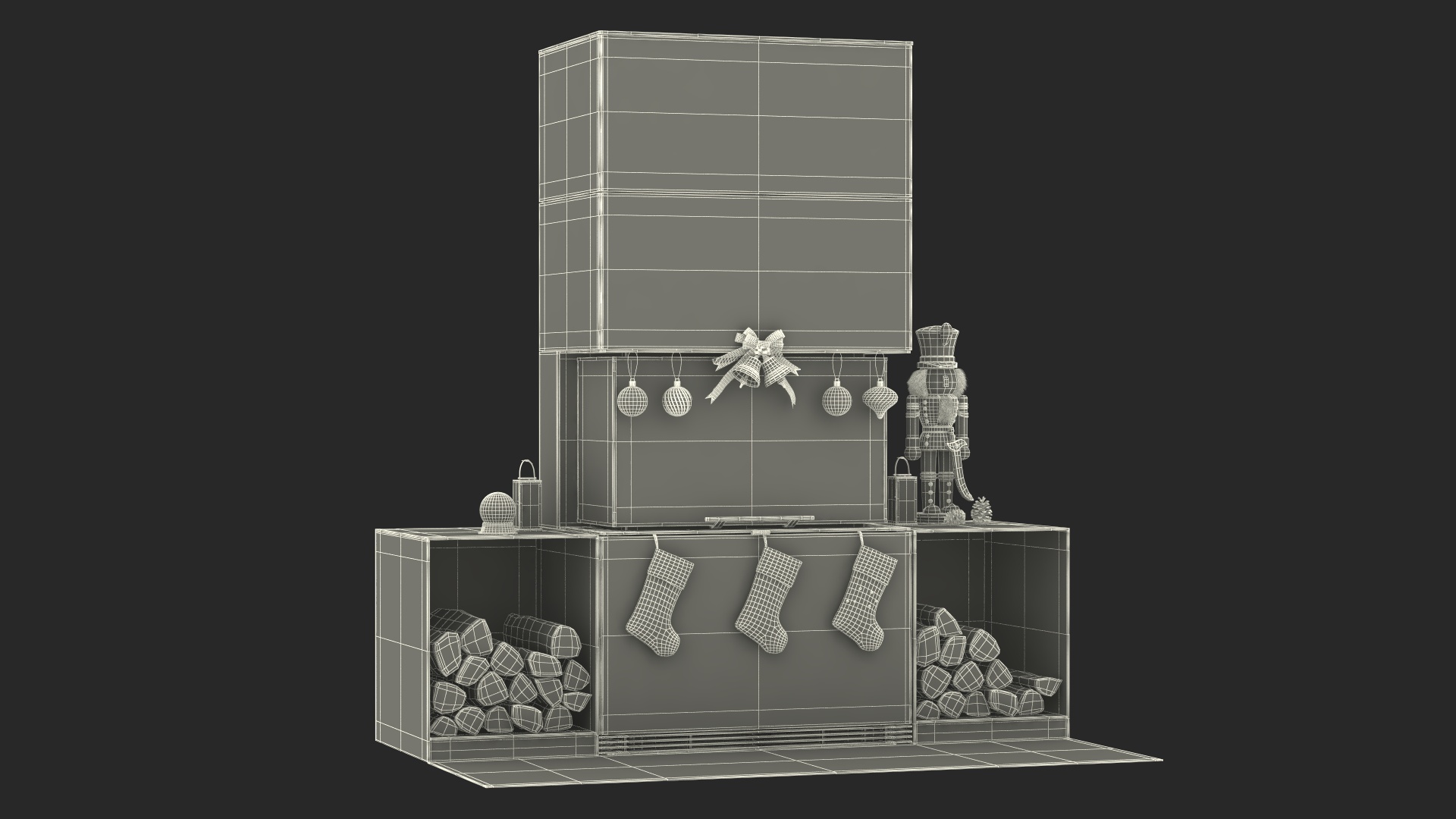 Festive Fireplace Scene with Christmas Decorations Fur 3D model