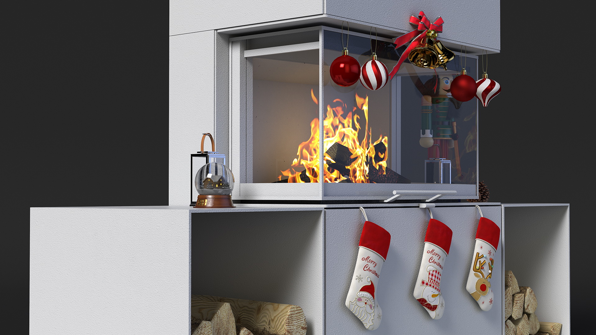 Festive Fireplace Scene with Christmas Decorations Fur 3D model