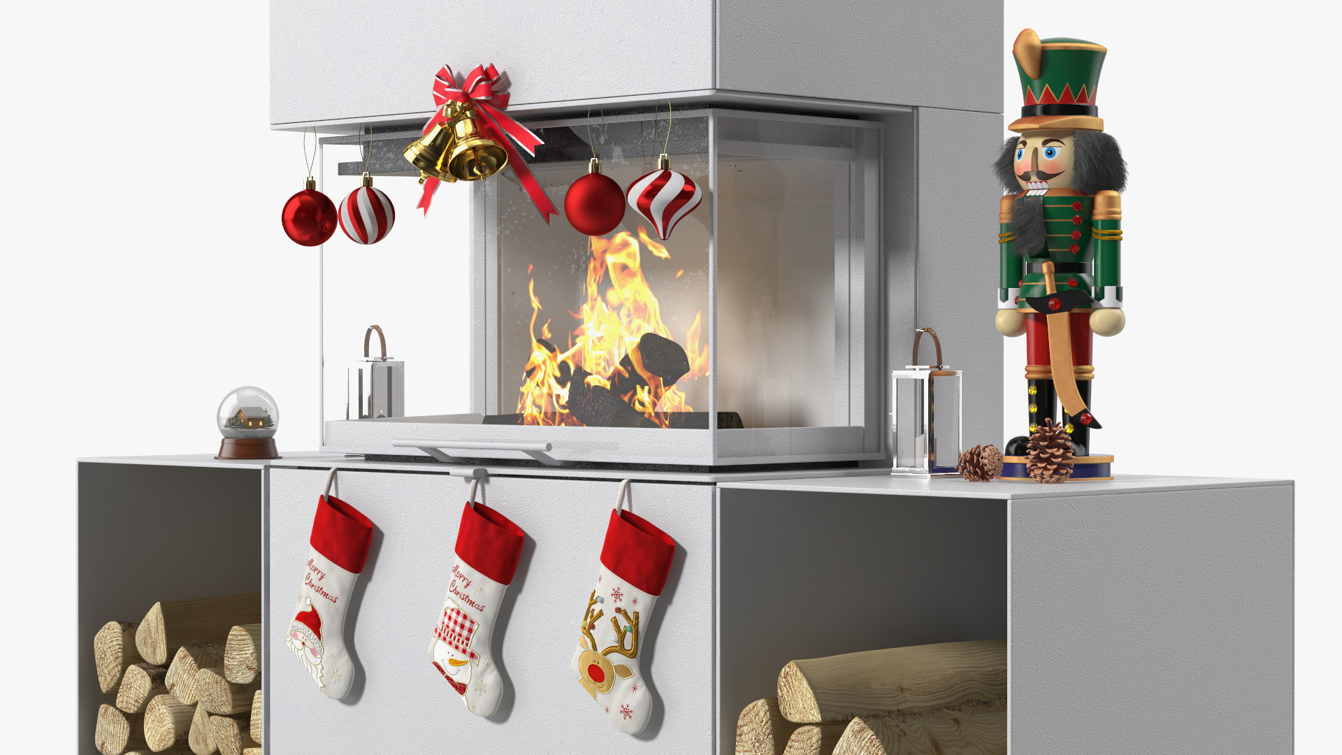 Festive Fireplace Scene with Christmas Decorations Fur 3D model