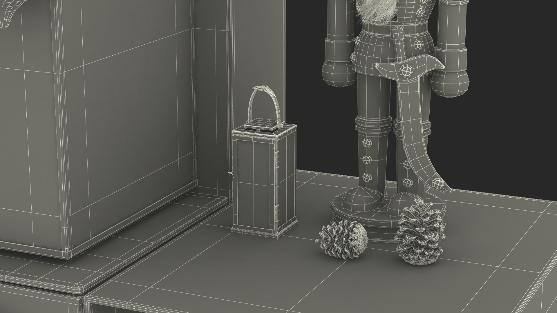 Festive Fireplace Scene with Christmas Decorations Fur 3D model