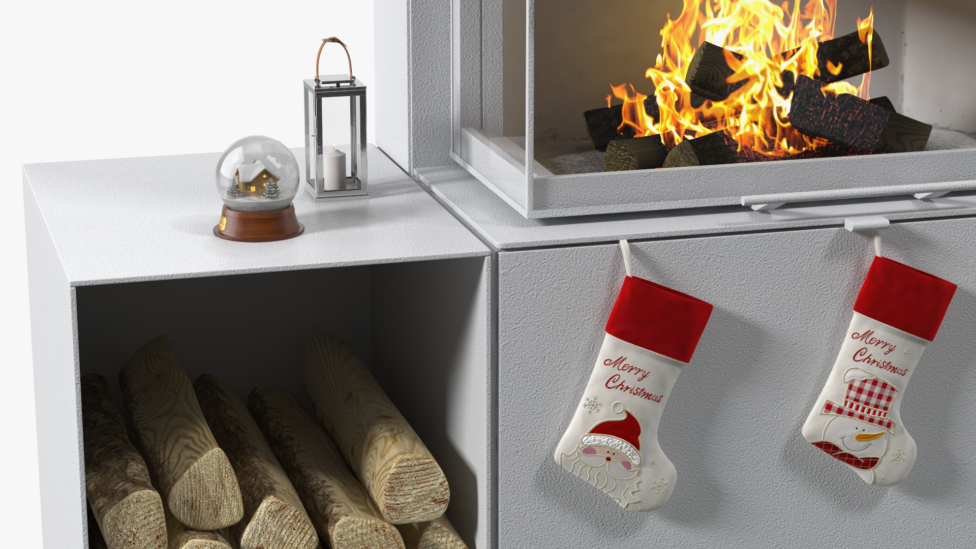 Festive Fireplace Scene with Christmas Decorations Fur 3D model