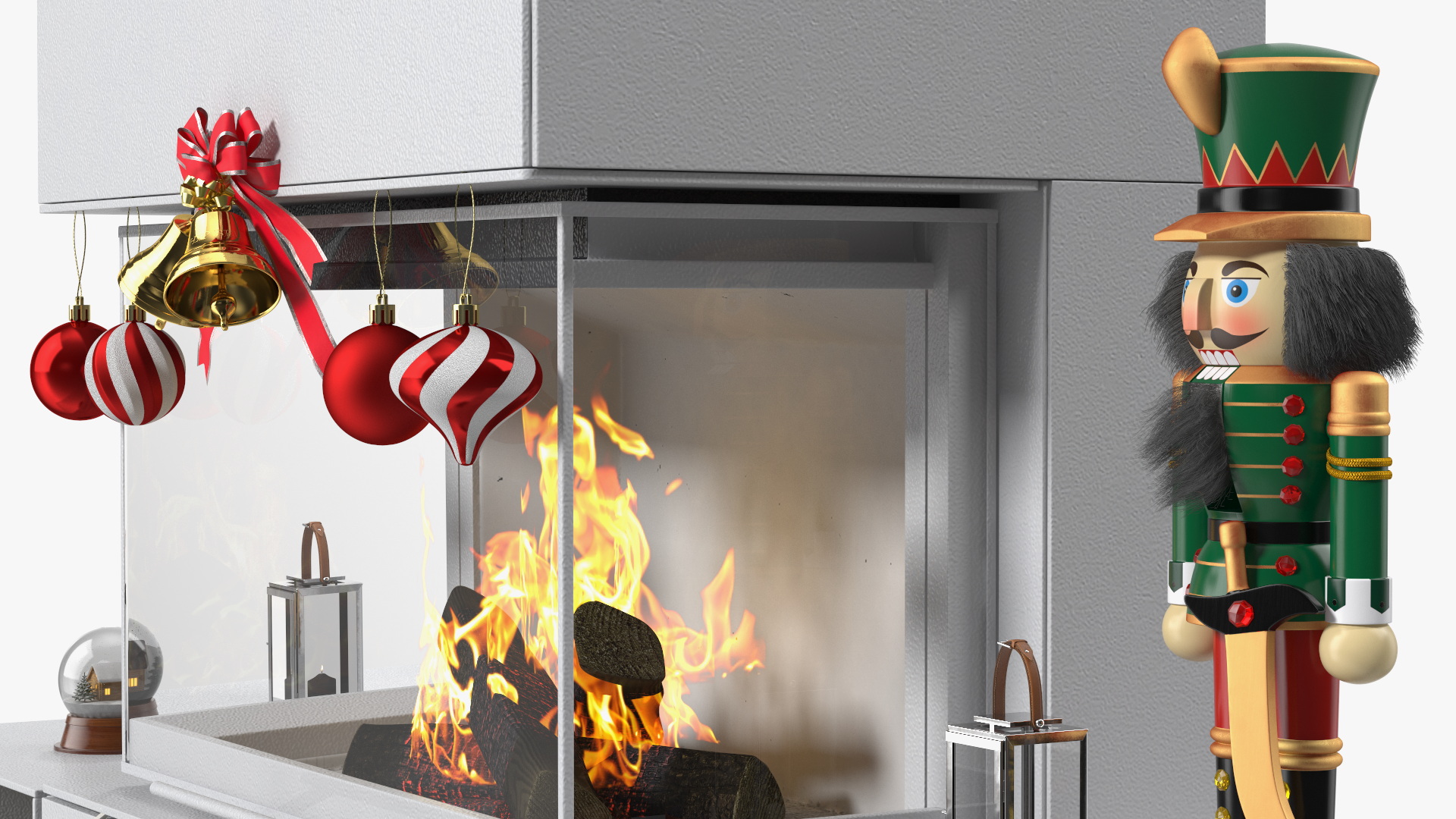 Festive Fireplace Scene with Christmas Decorations Fur 3D model