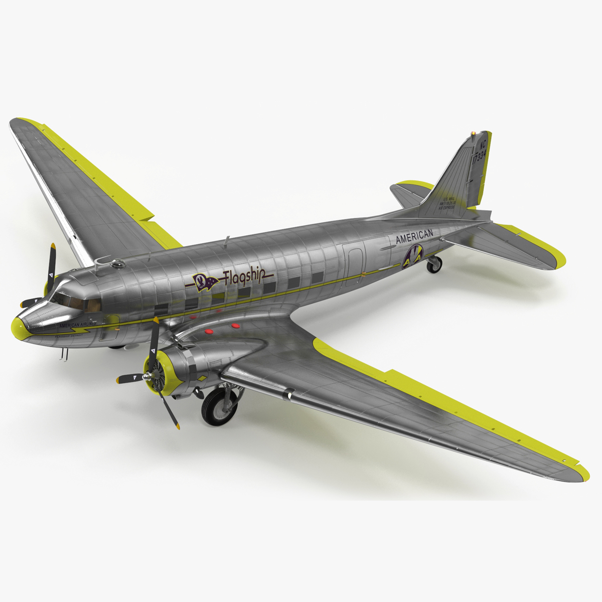 3D model Vintage Propeller Aircraft Douglas DC-3 Rigged for Cinema 4D