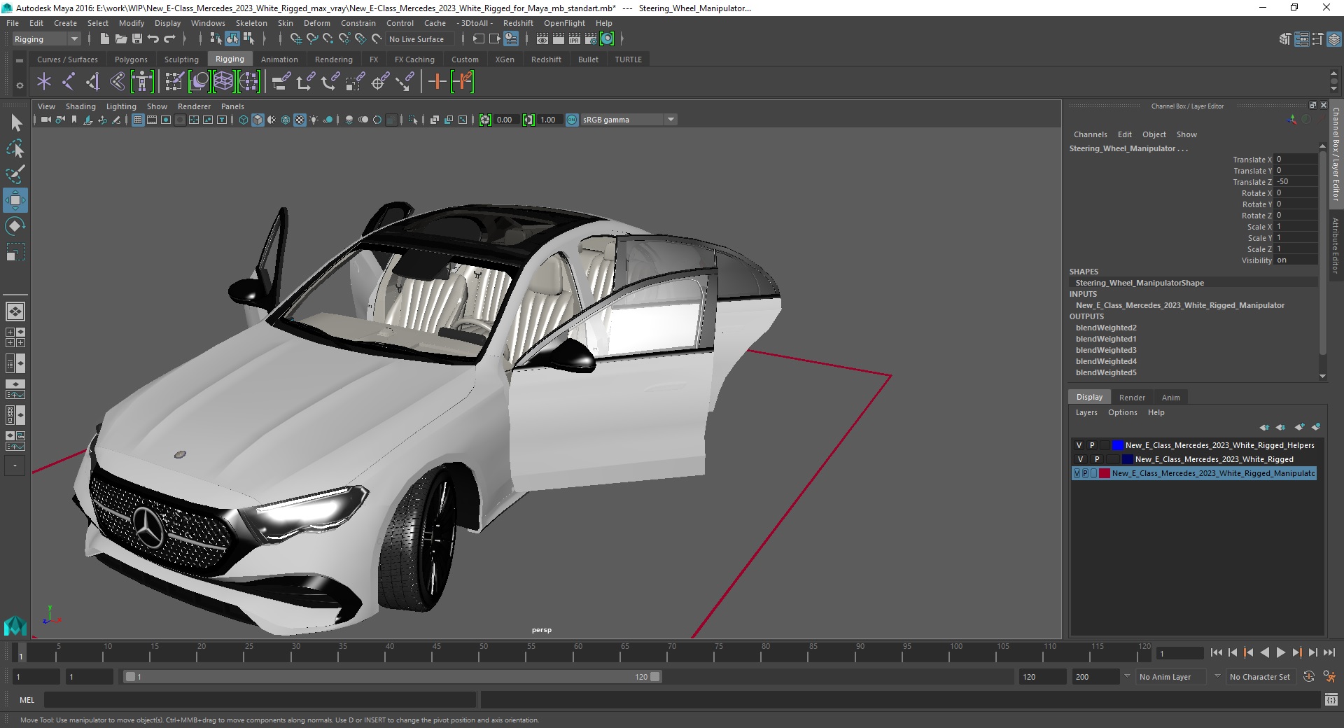 New E-Class Mercedes 2023 White Rigged for Maya 3D