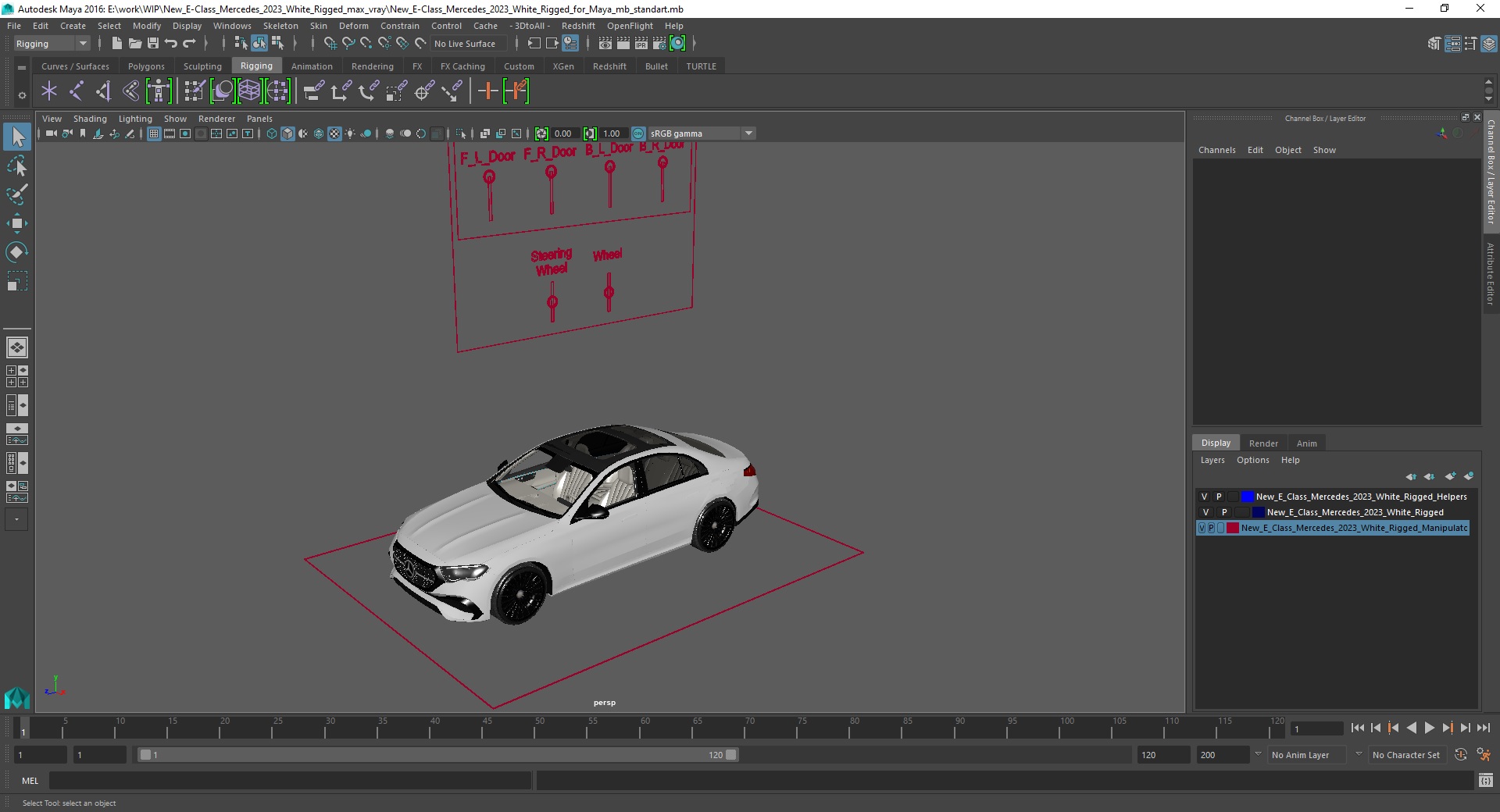 New E-Class Mercedes 2023 White Rigged for Maya 3D