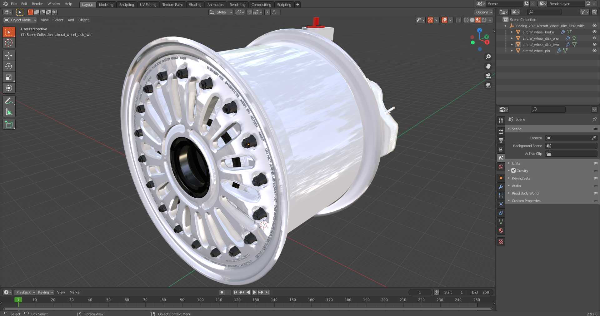 3D model Boeing 737 Aircraft Wheel Rim Disk with Brake