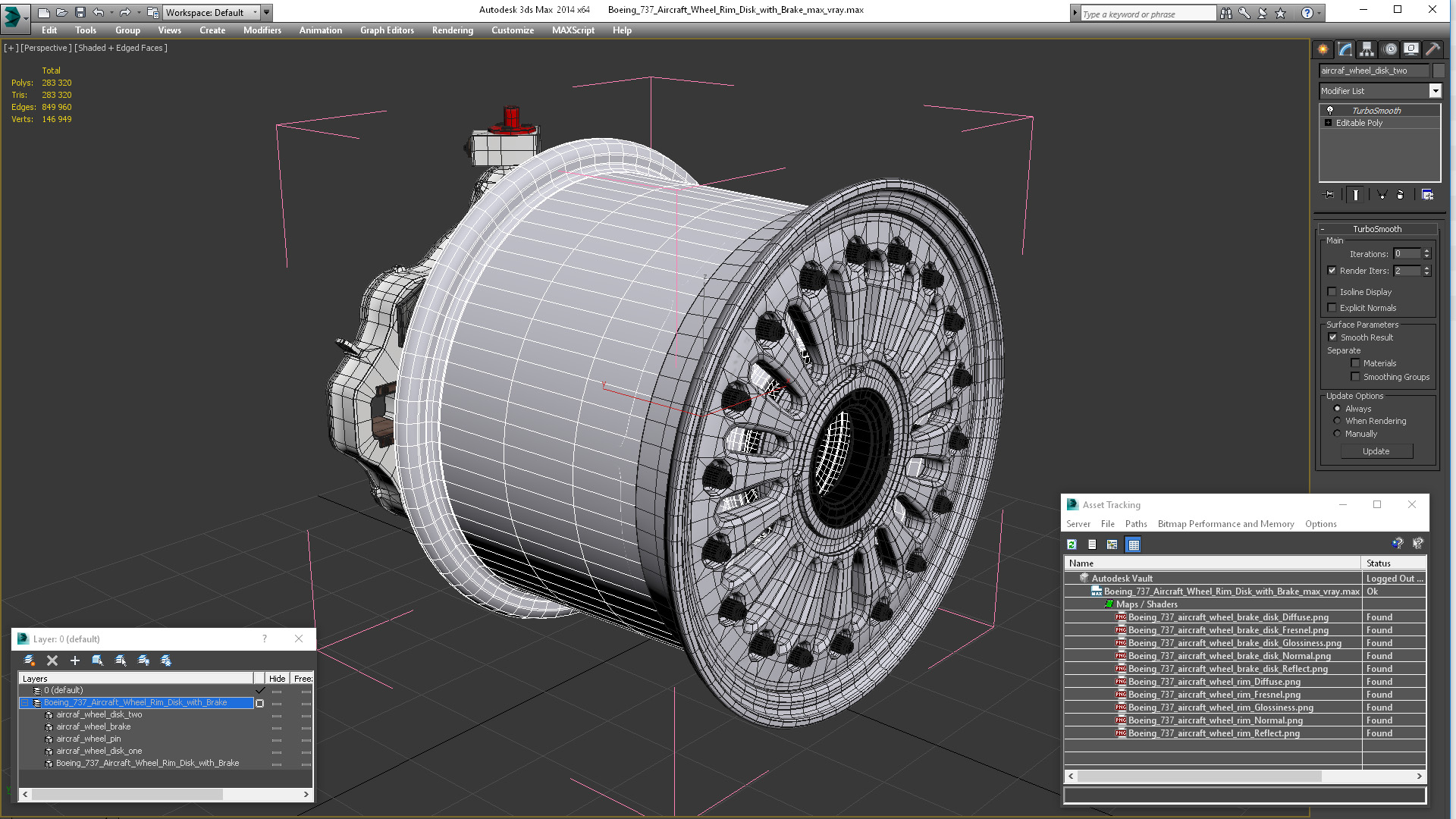 3D model Boeing 737 Aircraft Wheel Rim Disk with Brake