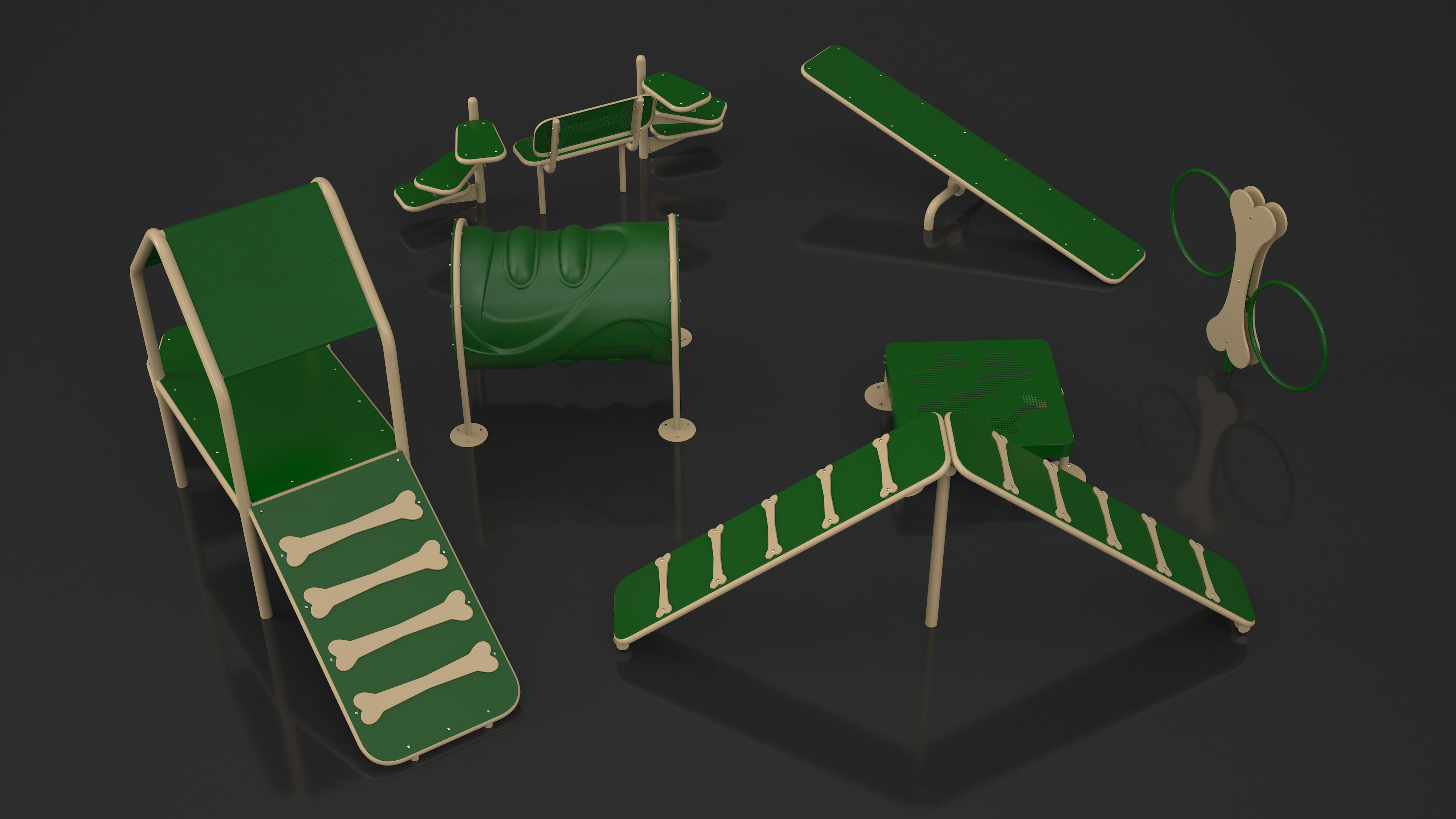 Dog Training Area Equipment Set Green 3D