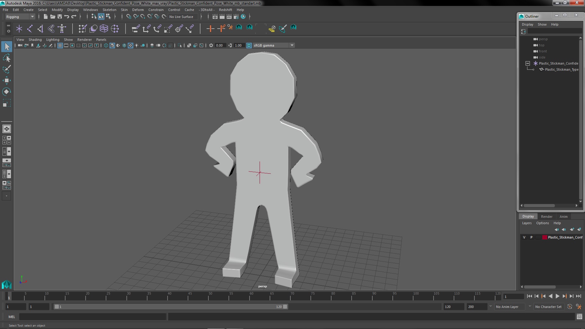 Plastic Stickman Confident Pose White 3D