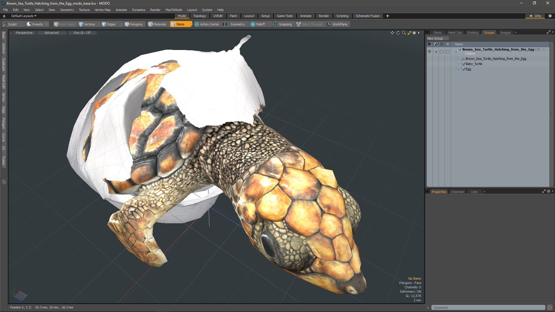 3D Brown Sea Turtle Hatching from the Egg model