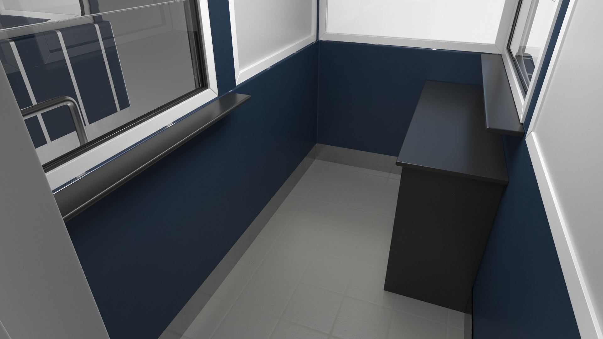 3D model Airport Border Control Counter Blue