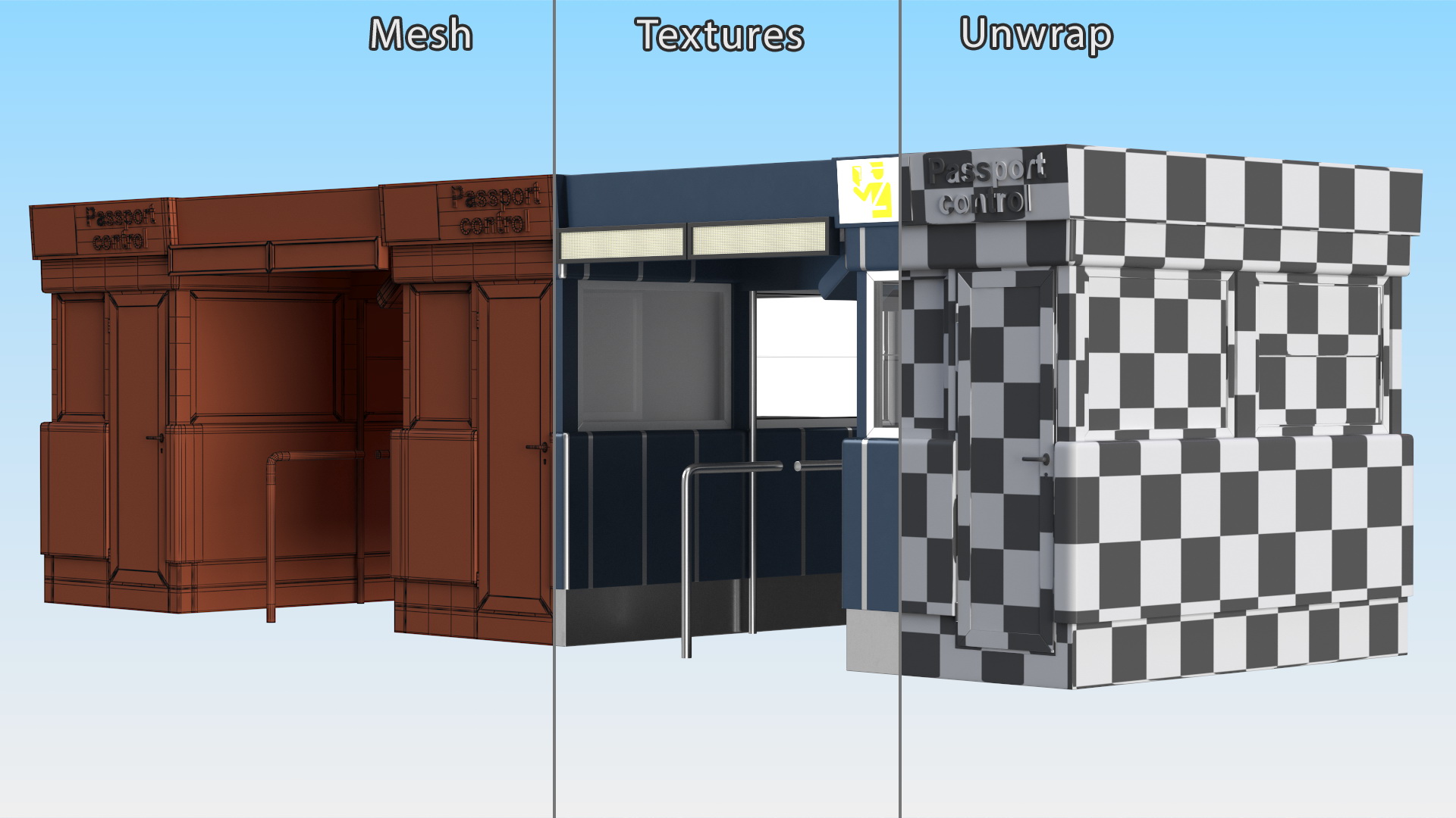 3D model Airport Border Control Counter Blue