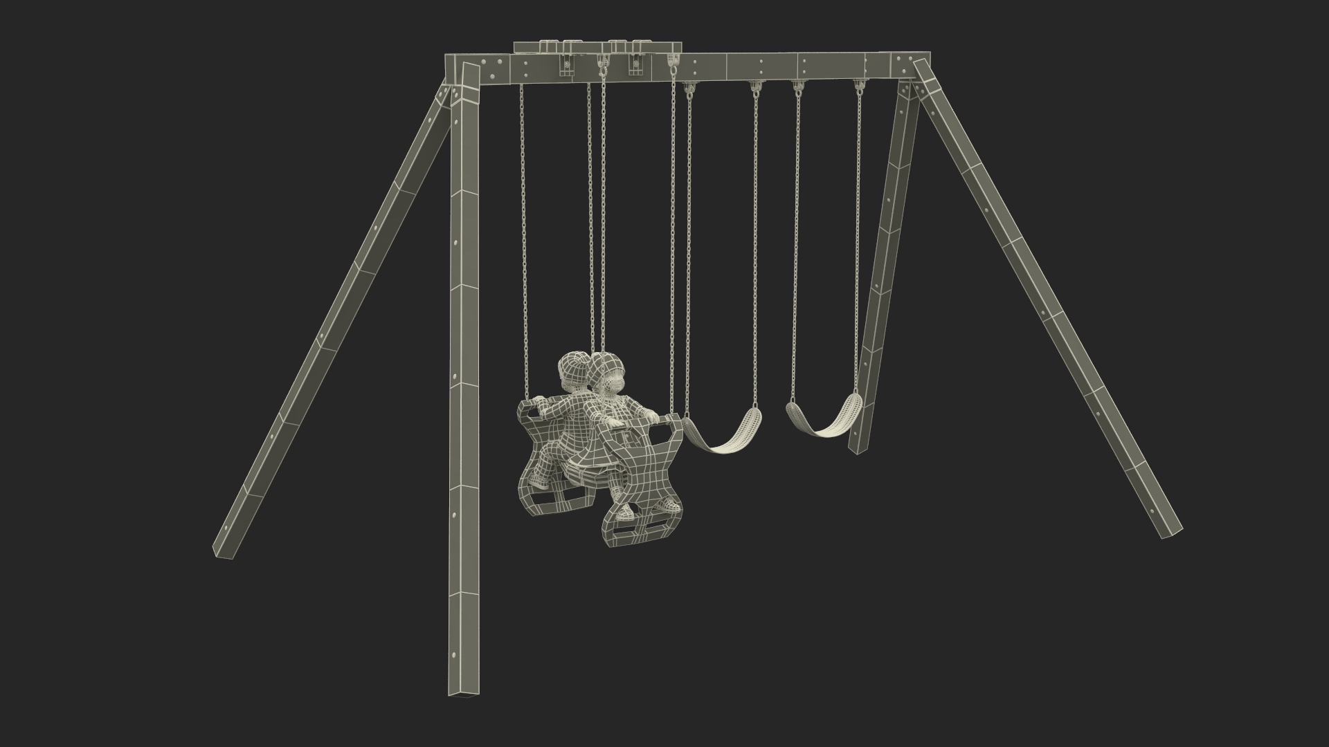 Little Twins on Swing Fur Rigged 3D