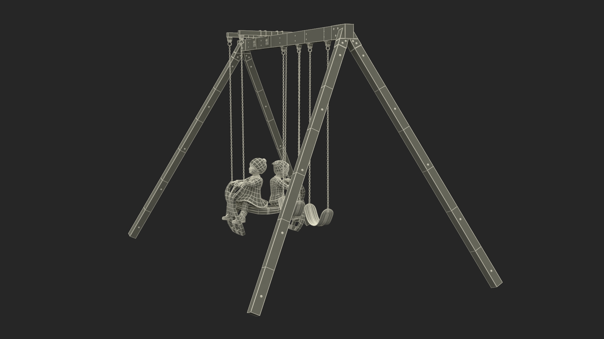 Little Twins on Swing Fur Rigged 3D