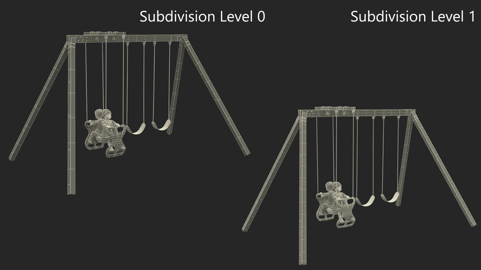Little Twins on Swing Fur Rigged 3D