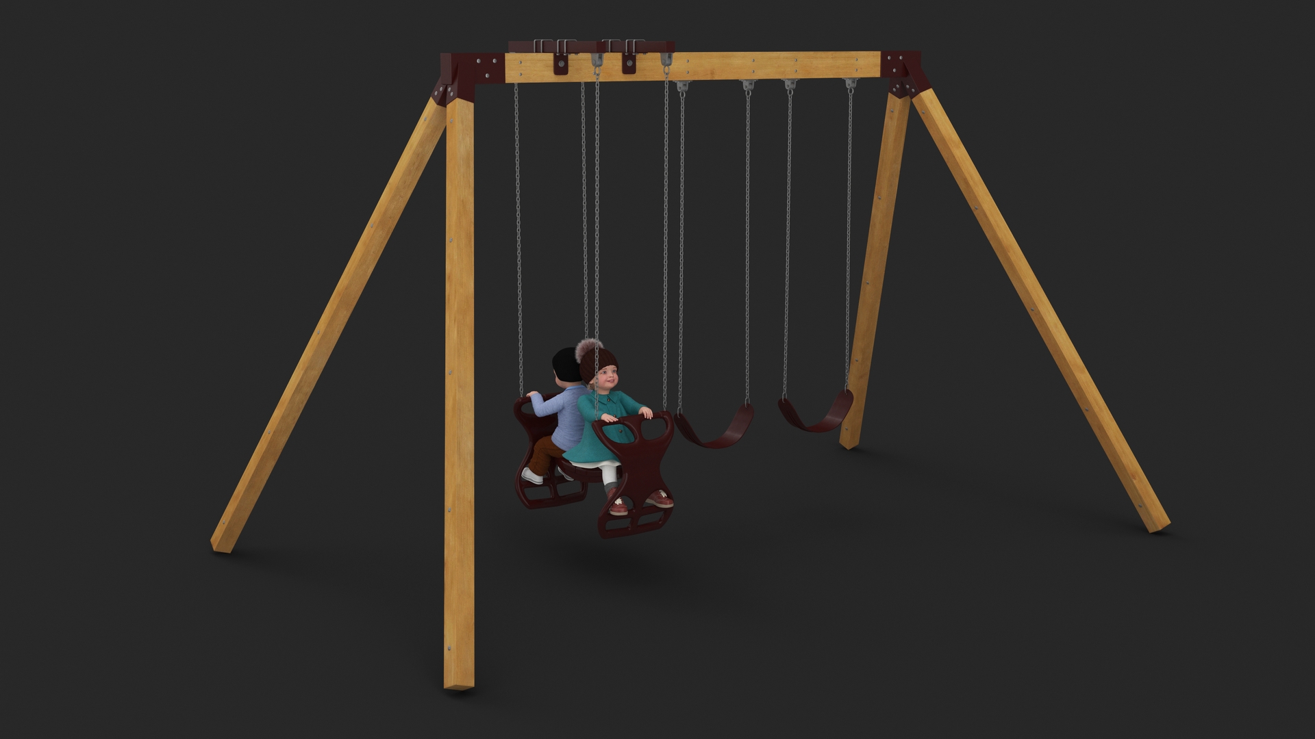 Little Twins on Swing Fur Rigged 3D